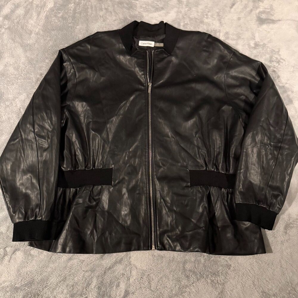 Calvin Klein Peplum Faux Leather Jacket